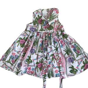 Kellys Kids EUC Retro Flounce Collared Sleeveless Cotton Sundress Floral Garden